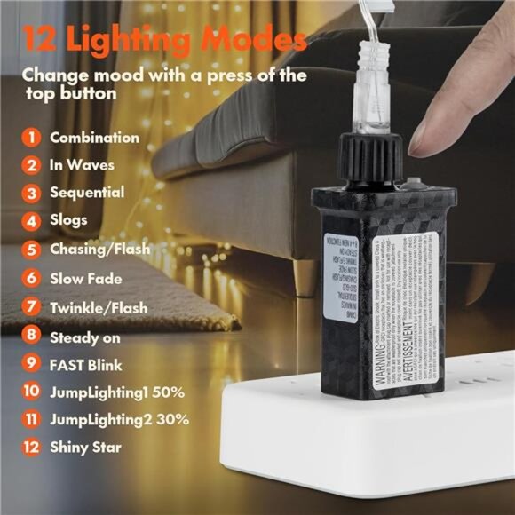 Twinkle Star 300 LED Curtain String Lights, 8 Modes Fairy Hanging Lights - Picture 11 of 14